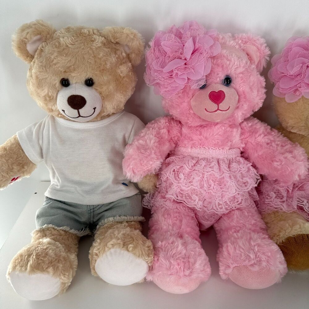 Build A Bear Pink Teddy Bear Plush Stuffed Animal BABW 16” Heart Nose Cute - Picture 12 of 14